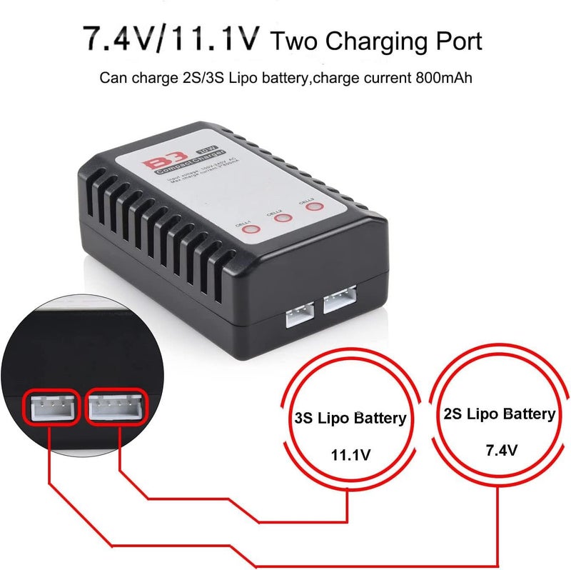 BESWON 2 Packs Airsoft Battery 11.1V Rechargeable 1600mAh 30C Lipo Battery with Mini Tamiya Connector，2S-3S Balance Charger for Airsoft Guns Rifle - Image 4